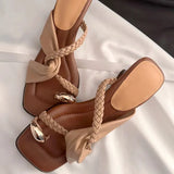 KYLETHOMASW  -  Slippers for Women with Stilettos 2025 New Summer Woven French Square Toe Open Heel Breathable Lightweight Fashion Slippers
