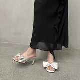 KYLETHOMASW  -  Exquisite Butterfly-knot Decoration Slippers Women Fashion Square Head Sandal Minimal Elegant Dress Street Style High Heels