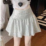 KYLETHOMASW  -  Spring Summer Sequin Bubble Mini Skirt High Waist Flowy A-Line Pleated Skirt Women's Trendy Glam Party Dress Youthful Chic