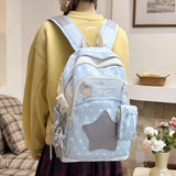 KYLETHOMASW  -  High-capacity Transparent Star Dot Ita Bags Sweet Y2k Aesthetic Ins Students Backpacks Contrast Color Patchwork Women Schoolbags