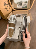 KYLETHOMASW  -  French-style Silver Polka Dot Mesh Mary Jane Shoes New Summer Hidden-heel Stunning Ballet Flats