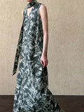 KYLETHOMASW  -  2025 New Korean Chic Summer Retro Ethnic Style V-neck Floral Print Strap Waist Cinching Slimming Floral Vest Dress