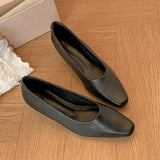 KYLETHOMASW  -  Women Pumps Square Toe Low Kitten Heel Soft PU Leather Slip On Minimalist Elegant Office Commute Casual Ladies Daily Work Shoes
