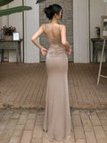 KYLETHOMASW  -  Spaghetti Strap Slim Lace Patchwork Sheer Holiday Party Dresses for Women Summer Khaki Sheath Slim Fit Streetwear Vestido