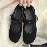KYLETHOMASW  -  Retro Woven Faux Suede Mary Jane Shoes Women Fashion Metal Buckle Brand Designer Shoes Comfortable Round Toe Shallow Casual Shoe