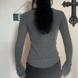 KYLETHOMASW  -  Fashionable dark chain print contrasting round neck long sleeved simple grey slim fit slimming front shoulder top