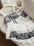 KYLETHOMASW  -  Sweet Lolita Kawaii Summer Two-piece set Women Cami Top Bowknot Lace Plaid Cake Skirt High Waist Ruffle Cute Daily Japan Fashion