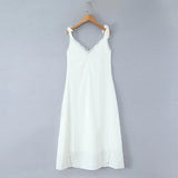 KYLETHOMASW  -  Sexy Sleeveless V Neck Lace Trim Holiday Summer Dress Women Elegant A-line Midi Vintage Casual Vestidos