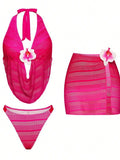 KYLETHOMASW  -  Sexy Deep V Push Up Bikini Set Women's Two-Piece Swimsuit Sexy Summer Holiday Beach Swimsuit Women Pink Three Piece Sets