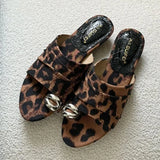KYLETHOMASW  -  New Summer Wedges Slippers Women Metal Buckle Fashion Fashion Sandals Ladies Comfort Low Heel Leopard Flip Flops Female Slides
