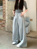 KYLETHOMASW  -  Gray Solid Streetwear High Waist Wide Sweatpants American Retro Y2k Harajuku Hip Hop Oversized Sports Pants 2024 Autumn