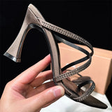 KYLETHOMASW  -  French Pointed Rhinestone Fine Heel Exposed Toe Sexy Nightclub High-heeled Sandals for Women