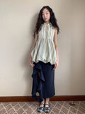 KYLETHOMASW  -  New Chinese Style Vintage Jacquard Stand up Collar Flower Bud Tank Top Women Clothing Summer Striped Slim Sleeveless Women Tops