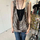 KYLETHOMASW  -  Sexy Dresses Women Contrast Leopard Printed Patchwork Swinging Collar Slim Sleeveless Y2k Clubwear Mini Dress Ladies