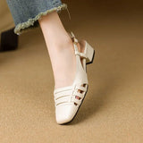 KYLETHOMASW  -  Design 2025 Vintage Women Sandals Square Toe Block Heels 3.5cm Back Buckle Strap Big Size 43 Dating Shoes 31 32