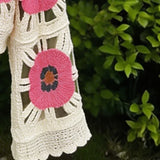 KYLETHOMASW  -  Korean Version Women's Floral Crochet Knit Top Hollow Out Long Sleeve Casual Summer Loose Cropped Knitwear Blouse