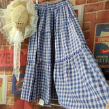 KYLETHOMASW  -  Vintage Sweet Kawaii Mori Girl Style Plaid Long Skirt Women Spring Summer High Waist A-Line Ruffled Loose Aesthetic Maxi Skirt