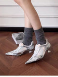 KYLETHOMASW  -  Low Heels Pointed Toe Shoes Women Lace Up Sports Style High Heels Ladies Colorblock Versatile Breathable Mesh Strappy Pumps