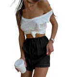 KYLETHOMASW  -  Women Satin Mini Lace Summer Skirt Trendy Casual Summer Going Out Short Y2k Skirts