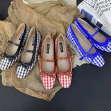 KYLETHOMASW  -  High Quality Checkered Design Mary Jane Shoes Women Inner Height Increase Flat Ballet Shoes Comfortable Soft Bottom Casual Shoes