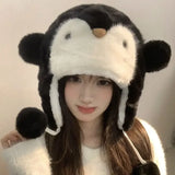 KYLETHOMASW  -  Sweet Hot Girl Cute Penguin Warm Hat Women's Winter Thickened Bomber Hats Fashion Female Trendy Accessories