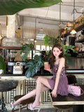 KYLETHOMASW  -  Design Sense Purple Floral Halter Dress Female Summer Dress Temperament High-end Sweet and Spicy Sexi Night Dress Hot 2024 New