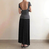 KYLETHOMASW  -  Fake two square neckline slimming short sleeved T-shirt with spicy girl temperament, backless and waist cinching bottom top