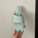 KYLETHOMASW  -  New Summer Wedges Slippers Women Metal Buckle Fashion Fashion Sandals Ladies Comfort Low Heel Leopard Flip Flops Female Slides