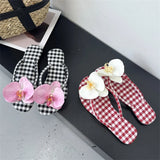 KYLETHOMASW  -  Summer Design Flower Geometric Clip Toe Low Flat Heels Women Slippers Fashion Casual Flip Flops Party Shoes