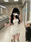 KYLETHOMASW  -  Women Sexy Two Piece Set Corset Top and Layered Ruffle Mini Skirt Slim Fit Suit Gothic Lolita Style Club Night Summer Outfit New