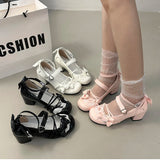 KYLETHOMASW  -  Butterfly-knot Lolita Women Mary Jane Shoes Elegant Round Toe Thick Heel Shoes Ladies Fashion Dress Pumps