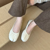 KYLETHOMASW  -  Retro Women Flat Shoes Fashion Pleated Split Toe Shallow Slip On Boat Shoes Soft Flat Heel Dress Single Shoes
