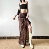 KYLETHOMASW  -  Women Asymmetrical Lace Flowy Skirts y2k Vintage Multilayer Ruffles Bodycon Skirt Elegant Party Maxi Long Skirts Clubwear 013A