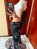 KYLETHOMASW  -  Vintage American Low Waist Straight Jeans Woman Summer Fashion Y2K Streetwear Design Pants Casual Blue Plus Size Long Denim New