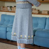 KYLETHOMASW  -  Flower Jacquard All Match Sweet Loose Solid Japanese A-LINE Knitted Skirts