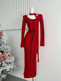 KYLETHOMASW  -  High Street Vintage Red Sweater Knit Dress Autumn Winter Y2k Slim Fit Long Base Dresses Women Casual Halloween Clothes 2000s