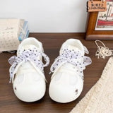 KYLETHOMASW  -  Ladies Sweet Casual Sneakers Sheer Polka Dot Bow Decor Lace‑up Round Toe Mesh Upper Soft Sole Lightweight All‑match Footwear