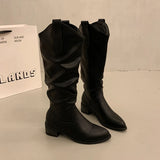 KYLETHOMASW  -  Autumn Winter Vintage Woman Knight Knee High Boots Shoes Ladies Concise Slip On Western Cowboy Botas