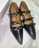 KYLETHOMASW  -  Japanese metal buckle bow Mary Jane shoes sweet and cool pointed leather shallow flat shoes women