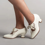 KYLTHOMASW  -   Retro Mary Jane Pumps Woman Vintage Lace Up Low Heel Dress Zapatos Ladies Brand Design Butterfly Wing Derby Shoes Plus Size 43