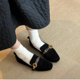 KYLETHOMASW  -  Fashion Metal Belt Buckle Design Loafers Woman Shoes Retro Suede Square Toe Flats Street Style Comfort Casual Shoe Zapatos Mujer