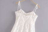 KYLETHOMASW  -  Women White Lace Hollow Out Embroidery With Wire Bra Chest Sling Mini Dress Romantic Backless Sling Party Club Bodycon Dresses