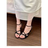 KYLETHOMASW  -  Beautiful apricot thick satin high heels 2025 new dress single-line buckle stiletto sandals French open-toe hollow women's shoes