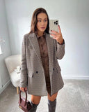 KYLETHOMASW  -  England Double Breasted Casual Blazer Mujer Women Blazers Ins Fashion Blogger Retro Plaid Blazer WomenAnd Jackets