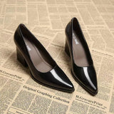 KYLETHOMASW  -  New Spring Women Commuter Pumps Shoes Fashion Pointed Toe Slip On Shoes Elegant Thick Heel Work Leather Shoes