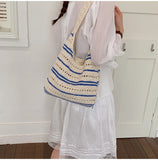 KYLETHOMASW  -  Stripe Knitted Tote Bag Underarm Shoulder Bags High Capaci Bolsa Beach Bolsos mujer Bolsas Lazy Style Casual Sac Femme