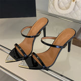 KYLETHOMASW  -  Fashion CRYSTAL Pointed Toe Women Slippers Sexy Thin High Heels Banquet Slide Shoes Summer Zapatos De Mujer