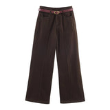 KYLETHOMASW  -  French Fashion Blogger High Waisted Wide-leg Pants Belt Minimalist Brown Vintage Loose Mom Jeans Women's Denim Pants