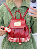 KYLETHOMASW  -  Apple Embroidery Bag Plaid Mochila Cute Cartoon Mochilas Mujer Drawstring Backpacks Student Backpack Portable Bags for Woman