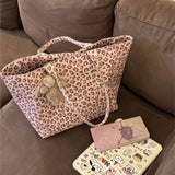 KYLETHOMASW  -  Hot Girl Sweet Cute Pink Leopard Handbag Women Large Capacity Canvas Shoulder Bag Ladies Everyday Commute Versatile Underarm Bag